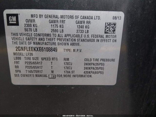 Продаж на аукціоні авто 2014 Chevrolet Equinox Ls, vin: 2GNFLEEKXE6108849, номер лоту: 45182610