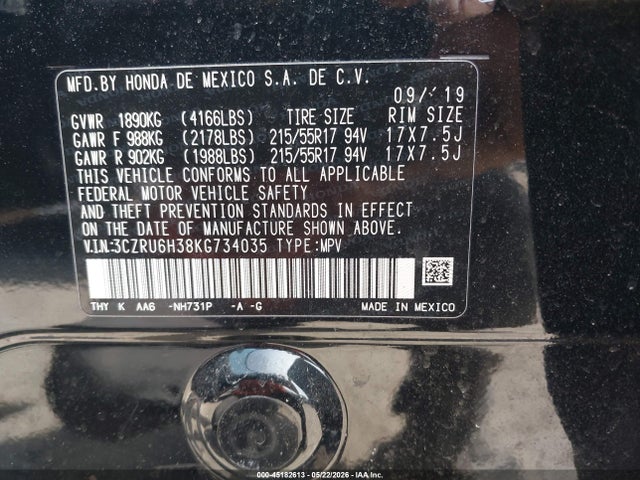 Honda HR-V LX 2019 3CZRU6H38KG734035 Image 9