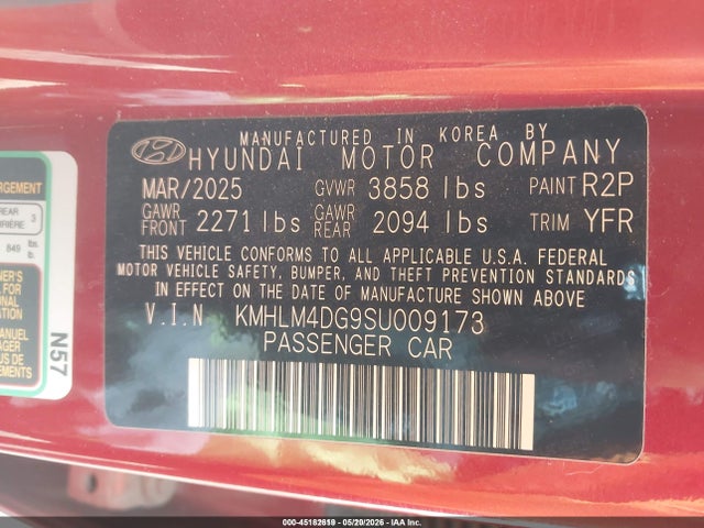 KMHLM4DG9SU009173 Hyundai Elantra Sel Sport