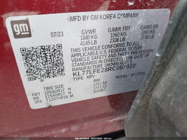 45182628 :رقم المزاد ، KL77LFE28RC087920 vin ، 2024 Chevrolet Trax Fwd Sp مزاد بيع