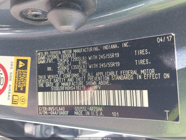 Toyota Highlander Limited 2017 5TDDZRFH0HS418219 Image 9