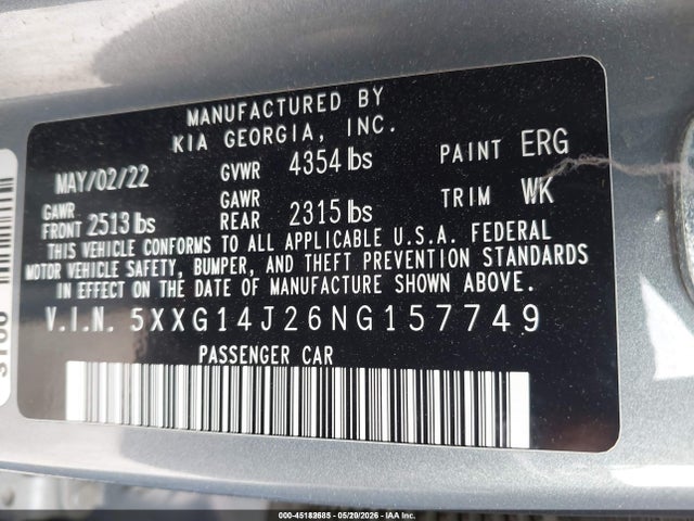 5XXG14J26NG157749 KIA K5 LXS