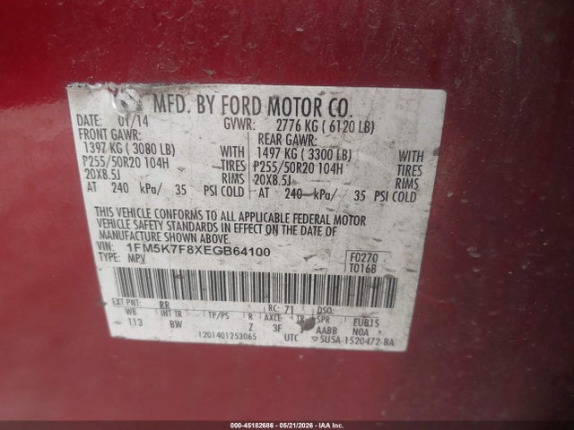 Ford Explorer Limited 2014 1FM5K7F8XEGB64100 Image 9