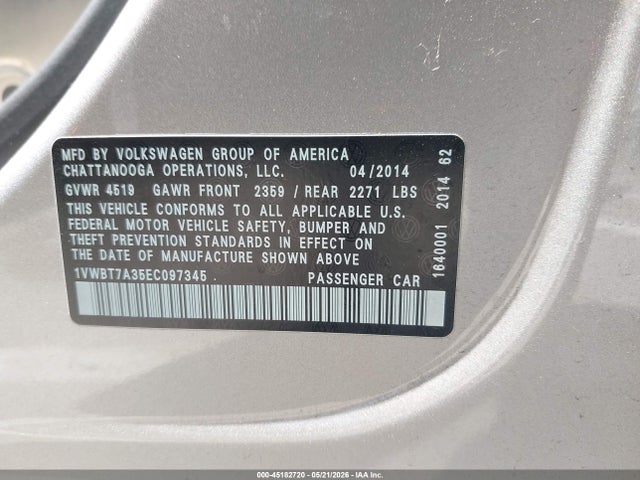 1VWBT7A35EC097345 Volkswagen Passat 1.8t Sport