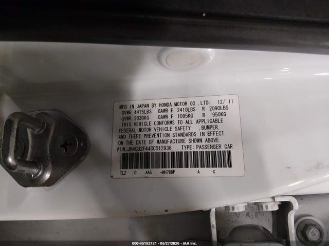 45182721 :رقم المزاد ، JH4CU2F44CC012936 vin ، 2012 Acura Tsx 2.4 مزاد بيع