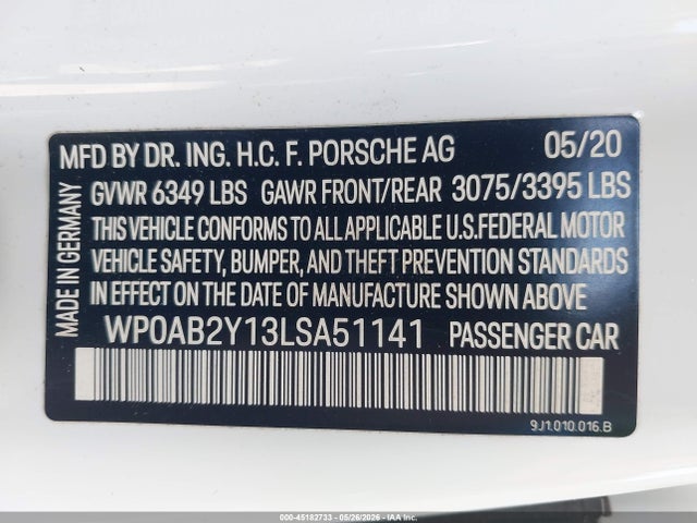 Продаж на аукціоні авто 2020 Porsche Taycan 4s, vin: WP0AB2Y13LSA51141, номер лоту: 45182733