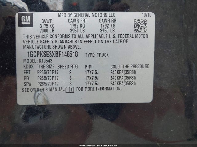 Aukcja sprzedaży 2011 Chevrolet Silverado 1500 Lt, vin: 1GCPKSE3XBF148518, numer aukcji: 45182758