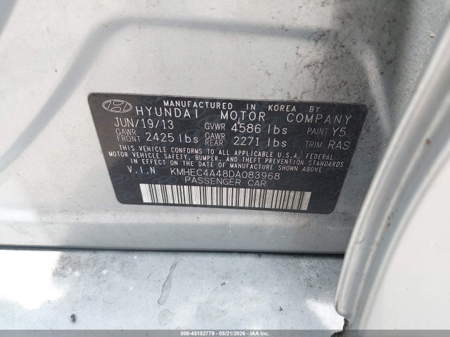 2013 Hyundai Sonata Hybrid მანქანა იყიდება აუქციონზე, vin: KMHEC4A48DA083968, აუქციონის ნომერი: 45182779