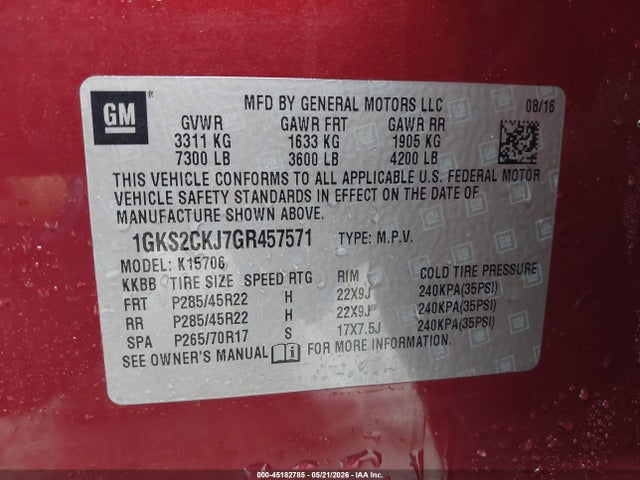 Aukcja sprzedaży 2016 Gmc Yukon Denali, vin: 1GKS2CKJ7GR457571, numer aukcji: 45182785