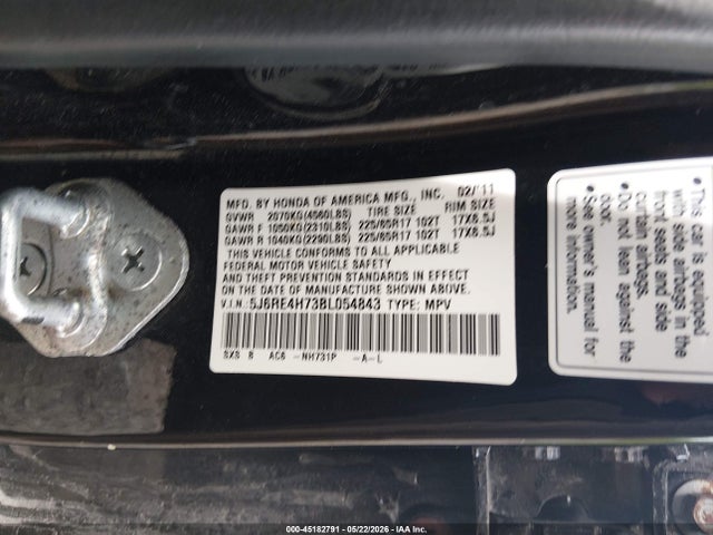 Aukcja sprzedaży 2011 Honda Cr-v Ex-l, vin: 5J6RE4H73BL054843, numer aukcji: 45182791
