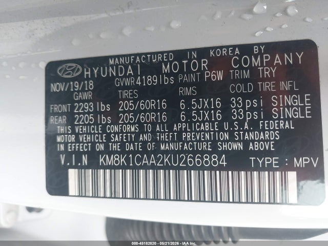 KM8K1CAA2KU266884 Hyundai Kona Se