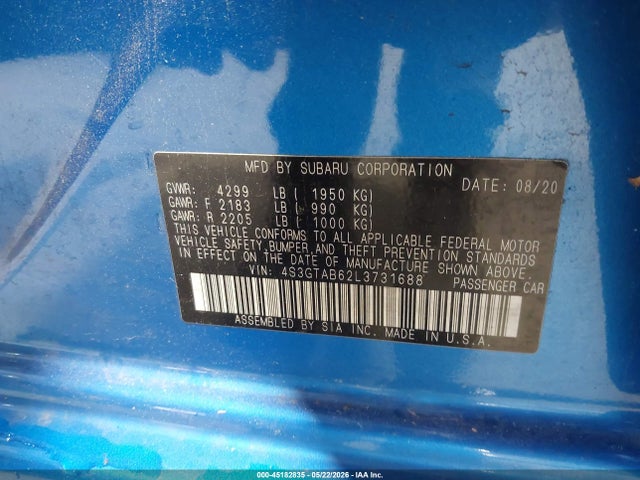 Продаж на аукціоні авто 2020 Subaru Impreza 5-door, vin: 4S3GTAB62L3731688, номер лоту: 45182835