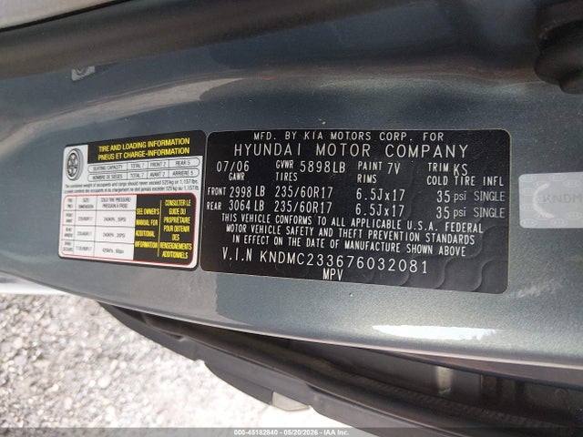 45182840 :رقم المزاد ، KNDMC233676032081 vin ، 2007 Hyundai Entourage Gls/limited/se مزاد بيع