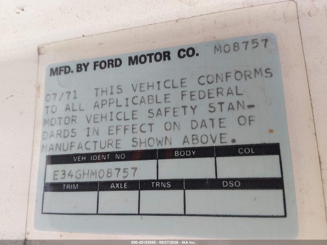 45182855 :رقم المزاد ، E34GHM08757 vin ، 1971 Ford Econoline مزاد بيع