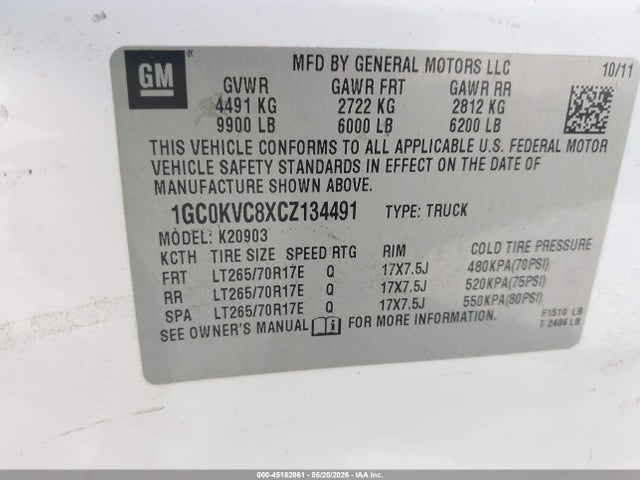 Продажа на аукционе авто 2012 Chevrolet Silverado 2500hd Work Truck, vin: 1GC0KVC8XCZ134491, номер лота: 45182861