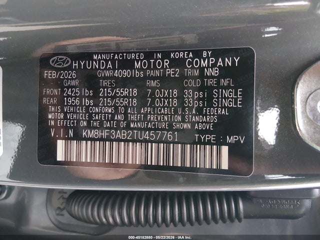 2026 Hyundai Kona Sel Sport მანქანა იყიდება აუქციონზე, vin: KM8HF3AB2TU457761, აუქციონის ნომერი: 45182880