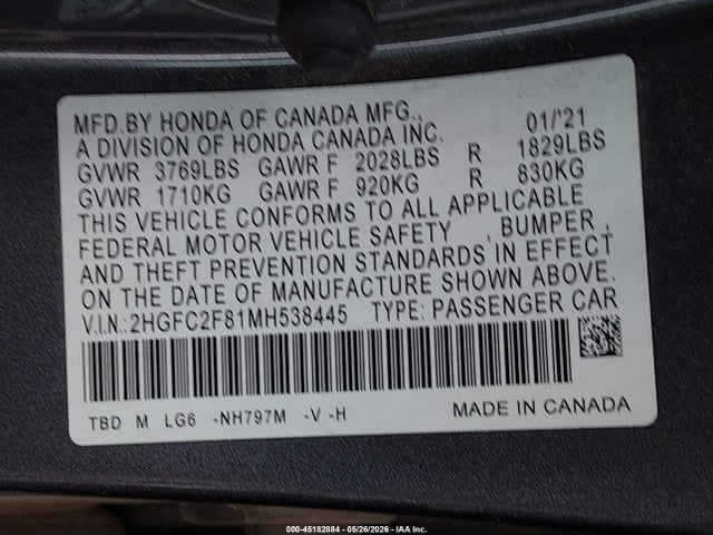 Honda Civic Sport 2021 2HGFC2F81MH538445 Image 9