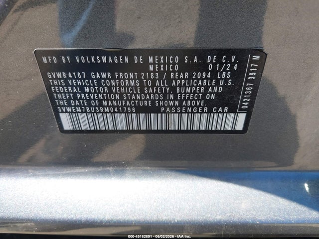 Продажа на аукционе авто 2024 Volkswagen Jetta 1.5t Se, vin: 3VWEM7BU3RM041796, номер лота: 45182891