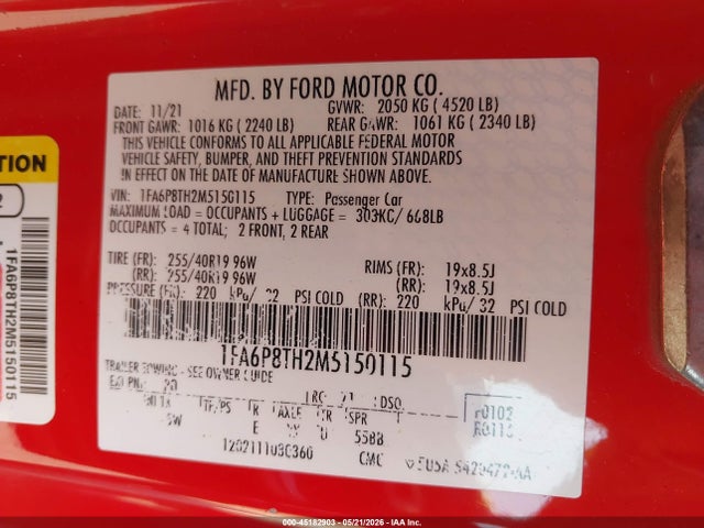1FA6P8TH2M5150115 Ford Mustang Ecoboost Premium Fastback