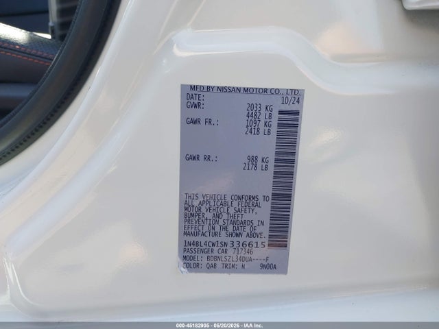 Aukcja sprzedaży 2025 Nissan Altima Sr Awd, vin: 1N4BL4CW1SN336615, numer aukcji: 45182905