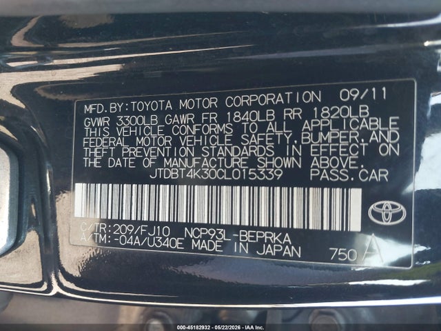 Продаж на аукціоні авто 2012 Toyota Yaris, vin: JTDBT4K30CL015339, номер лоту: 45182932