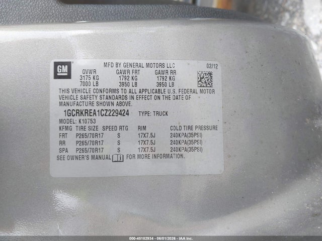 Aukcja sprzedaży 2012 Chevrolet Silverado 1500 Ls, vin: 1GCRKREA1CZ229424, numer aukcji: 45182934