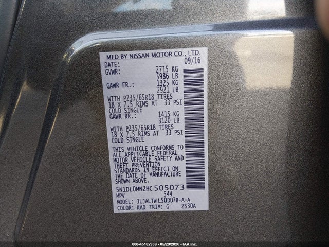 5N1DL0MN2HC505073 Infiniti QX60