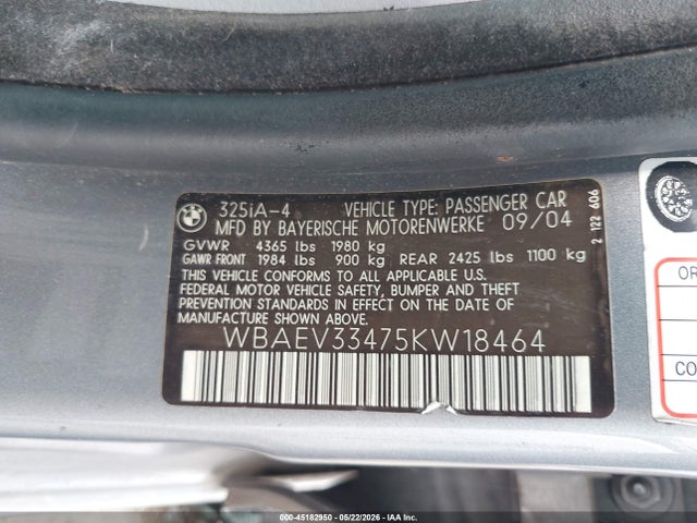 Aukcja sprzedaży 2005 Bmw 325i, vin: WBAEV33475KW18464, numer aukcji: 45182950