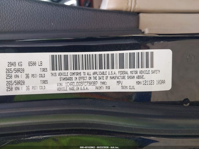 Aukcja sprzedaży 2015 Dodge Durango Limited, vin: 1C4RDJDG5FC730387, numer aukcji: 45182962