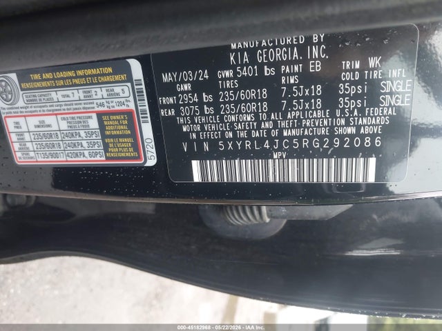 Продажа на аукционе авто 2024 Kia Sorento S, vin: 5XYRL4JC5RG292086, номер лота: 45182968