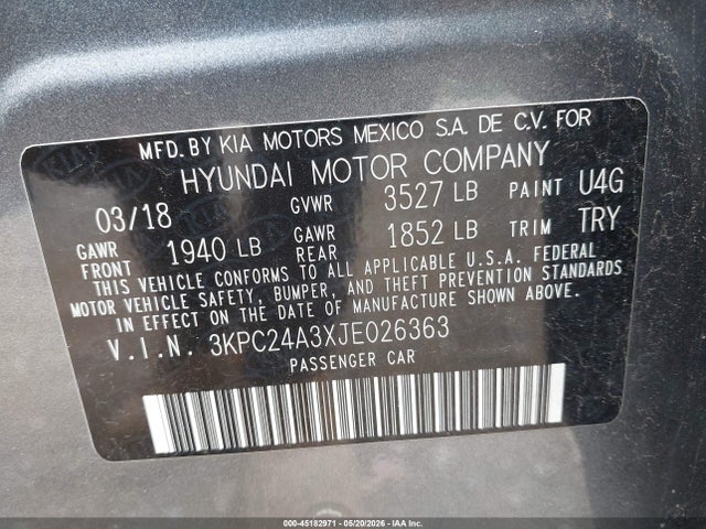 Aukcja sprzedaży 2018 Hyundai Accent Se, vin: 3KPC24A3XJE026363, numer aukcji: 45182971