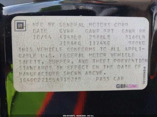 45182978 :رقم المزاد ، 1G4GD2215S4715285 vin ، 1995 Buick Riviera مزاد بيع