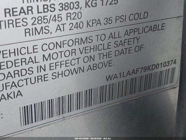 Продаж на аукціоні авто 2019 Audi Q7 55 Premium/55 Se Premium, vin: WA1LAAF79KD010374, номер лоту: 45182990