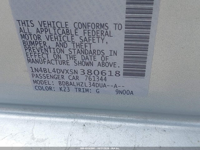 45182991 :رقم المزاد ، 1N4BL4DVXSN380618 vin ، 2025 Nissan Altima Sv Fwd مزاد بيع
