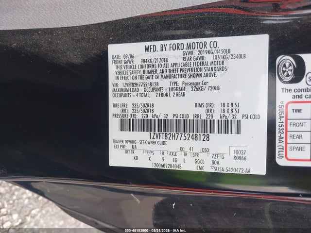 Aukcja sprzedaży 2007 Ford Mustang Gt Deluxe/gt Premium, vin: 1ZVFT82H775248128, numer aukcji: 45183000