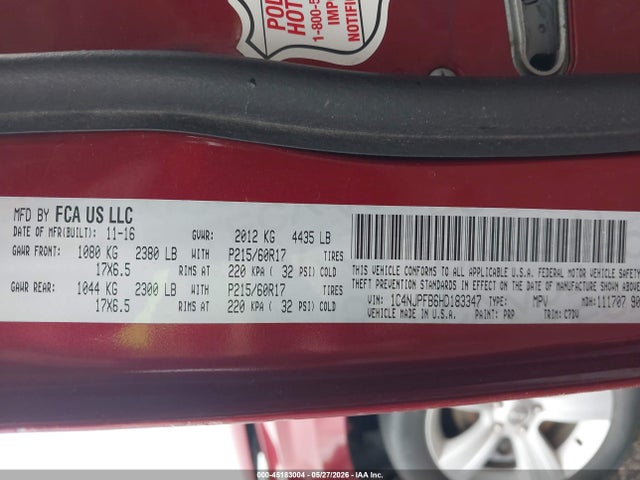 2017 Jeep Patriot Latitude Fwd მანქანა იყიდება აუქციონზე, vin: 1C4NJPFB6HD183347, აუქციონის ნომერი: 45183004