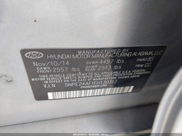 Продажа на аукционе авто 2015 Hyundai Sonata Se, vin: 5NPE24AF1FH130312, номер лота: 45183012