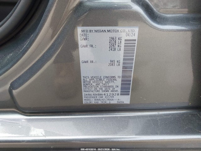 45183016 :رقم المزاد ، 1N4BL4DV8RN412928 vin ، 2024 Nissan Altima Sv Fwd مزاد بيع