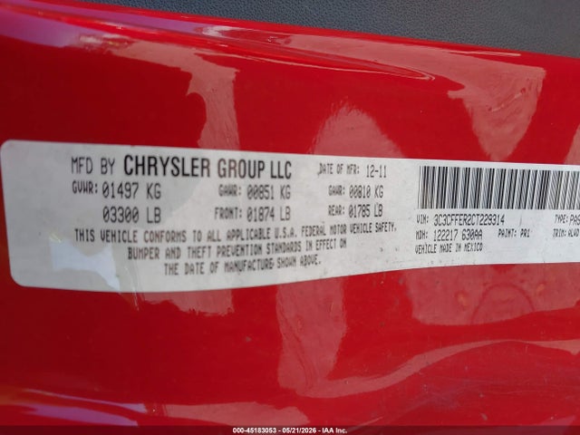 2012 Fiat 500c Lounge მანქანა იყიდება აუქციონზე, vin: 3C3CFFER2CT229314, აუქციონის ნომერი: 45183053