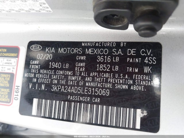 Aukcja sprzedaży 2020 Kia Rio S, vin: 3KPA24AD5LE315069, numer aukcji: 45183064