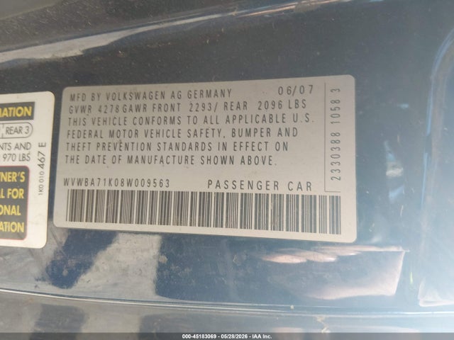Aukcja sprzedaży 2008 Volkswagen Rabbit S, vin: WVWBA71K08W009563, numer aukcji: 45183069