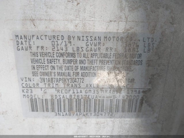 3N1AB7AP6KY304772 Nissan SENTRA S