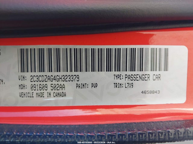 45183085 :رقم المزاد ، 2C3CDZAG4GH323379 vin ، 2016 Dodge Challenger Sxt مزاد بيع