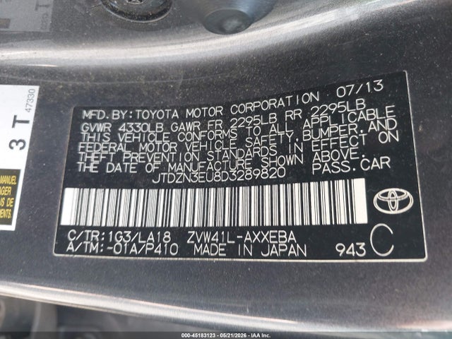 Продаж на аукціоні авто 2013 Toyota Prius V Five, vin: JTDZN3EU8D3289820, номер лоту: 45183123