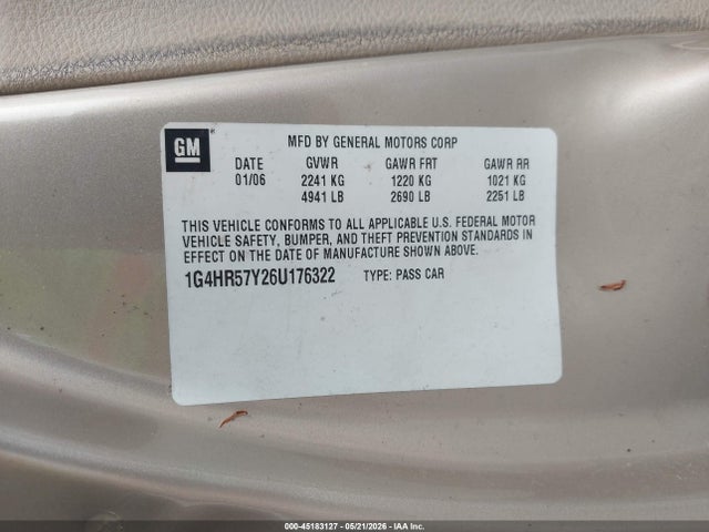 Aukcja sprzedaży 2006 Buick Lucerne Cxl, vin: 1G4HR57Y26U176322, numer aukcji: 45183127