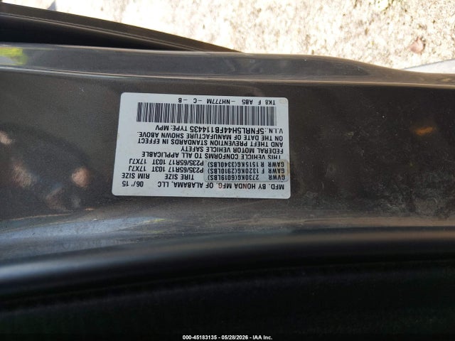 45183135 :رقم المزاد ، 5FNRL5H44FB114435 vin ، 2015 Honda Odyssey Ex مزاد بيع
