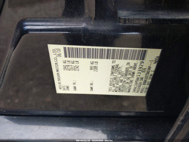 2010 Nissan Altima 2.5 S მანქანა იყიდება აუქციონზე, vin: 1N4AL2AP9AN533929, აუქციონის ნომერი: 45183139