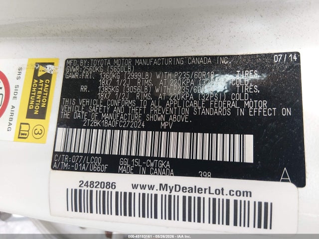 Aukcja sprzedaży 2015 Lexus Rx 350, vin: 2T2BK1BA0FC272024, numer aukcji: 45183161