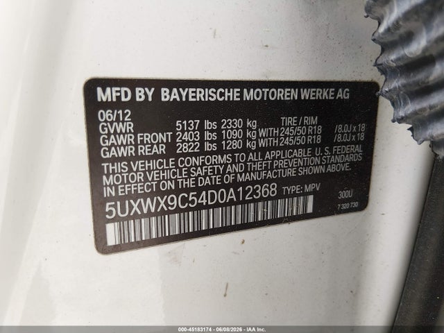 Продажа на аукционе авто 2013 Bmw X3 Xdrive28i, vin: 5UXWX9C54D0A12368, номер лота: 45183174