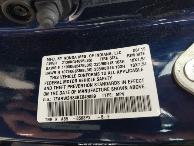 Honda Cr-v Ex-l 2019 7FARW2H84KE049089 Image 9